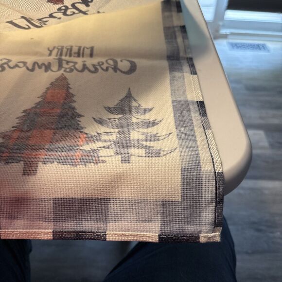 Merry Christmas Trees White Buffalo Check Table Runner 70" X 12.5" New! - Picture 4 of 5